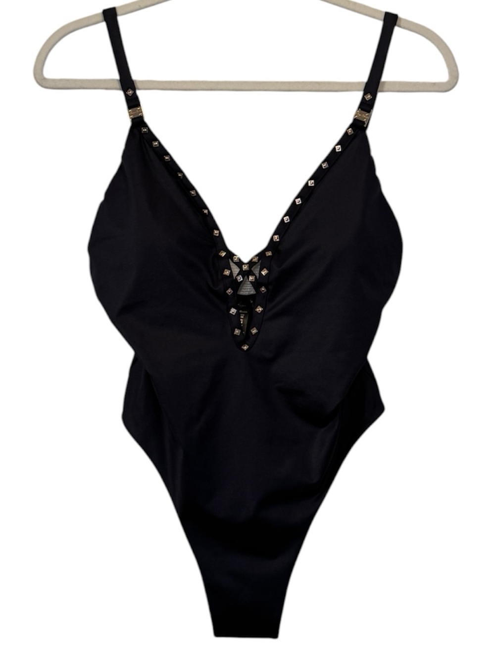 Honey Birdette Eivissa Adjustable Strap Black One Piece Swimsuit Plunge Size M